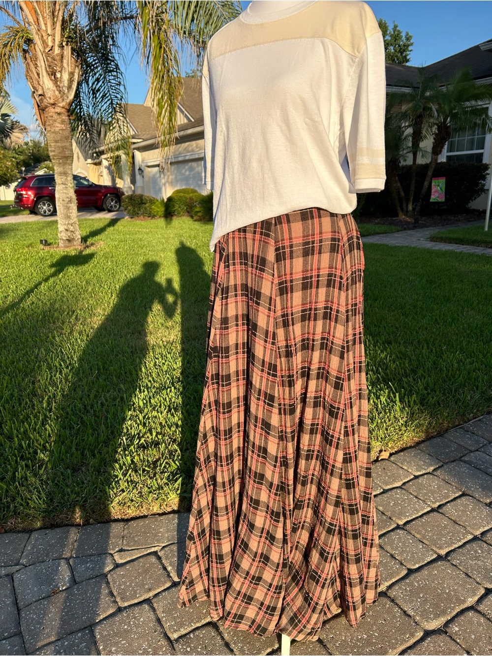 NWT🌷Free People Plaid Printed Mid Rise A-Line Maxi Skirt - Picture 2 of 15